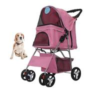 YPDOPORA Pet Stroller, 4 Wheels Foldable Cat Dog Stroller with Storage Basket Handle 360° Front Wheel, Rear Wheel with Brake for Small Medium Dogs & Cats,C