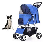 YPDOPORA Pet Strollers for Medium Dogs Large Space with Breathable Mesh 360° Front Wheel Rear Wheel with Brake Dog Stroller Pet Pram with Storage Basket, 4 Wheels Foldable,Blue 3