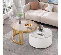 YPDOPORA Round Nesting Coffee Table Set of 2, Lift Top Coffee Tables with Storage,Clear Round Tempered Glass Center Table with Wood for Living Room,Balcony,Bedroom,White Gold