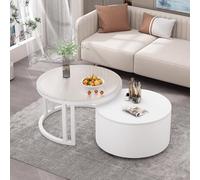 YPDOPORA Round Nesting Coffee Table Set of 2, Lift Top Coffee Tables with Storage,Clear Round Tempered Glass Center Table with Wood for Living Room,Balcony,Bedroom,White