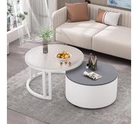 YPDOPORA Round Nesting Coffee Table Set of 2, Lift Top Coffee Tables with Storage,Clear Round Tempered Glass Center Table with Wood for Living Room,Balcony,Bedroom,Gray