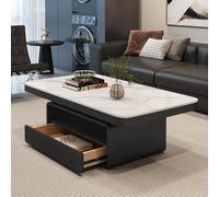 YPDOPORA Square Coffee Table with Storage Drawers, Small Rectangular Mid-Century Modern Coffee Tables with Marble Top,Simple Design Center Table for Living Room,Apartment,Black White,120 * 60 * 42cm