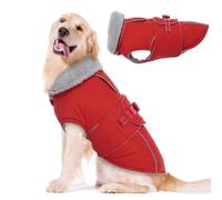 YPDOPORA Warm Dog Winter Coat, Fleece Lined Warm Winter Dog Jacket Large,Dogs Winter Coats Waterproof,Pet Jacket with Harness Hole for Small Medium Large Dogs,Red,L