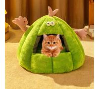 YPDOPORA Winter Soft Plush Sack Self Warming Cave Bed, Cat Caves for Indoor Cats,Cute Pumpkin Cat Houses with Removable Washable Soft Cushion & Anti-Slip Bottom,Green,L