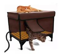 YPDOPORA Winter Warm Box for Outdoor Cats, Heated Cat House for outside Winter with Escape Door,Waterproof Windproof Pet Kennel with Heated Pad for Outdoors Cats,Brown,L