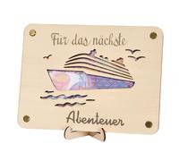 Yphzmtz Personalised Wooden Money Gift with Ship Design & Stand - Travel Fund for Cruises, Weddings, Birthdays (20 x 15 cm) - Creative Gift for Men and Women, wood-coloured, 20x15cm, Modern