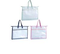YPILKEF 3-Pack A3 Project Bag, Clear Mesh Sewing Storage Organizer with Zipper Handles & Pockets for Quilting, Artwork, Charts, Teaching Materials - Assorted Colors (Navy, Pink, Light Green)