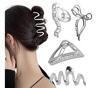 Ypkia 4 Pcs Large Hair Claw Clips for Thick Hair claw silver Metal Strong Hold Jaw Clips for Women and Girls