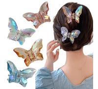 Ypkia Hair Claw Butterfly Transparent Glitter Hair Clips Women's Set Medium Acrylic Butterfly Hair Clips for Women and Girls (Pack of 4)