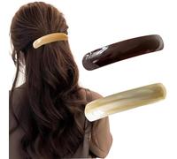Ypkia Pack of 2 French Hair Clips, Women's Thin Hair, Automatic Hair Clip, Large for Medium Thick Hair Clips (Amber, Green) (Dark Brown, Beige)