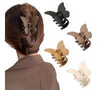 Ypkia Pack of 4 Butterfly Hair Clips Medium Size Matte Hair Clips Women's Hair Claw Non-Slip Hair Clips for Women Girls Thick Thin Hair (Neutral Colours)