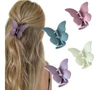 Ypkia Pack of 4 Butterfly Hair Clips Medium Size Matte Hair Clips Women's Hair Claw Non-Slip Hair Clips for Women Girls Thick Thin Hair (Light Colour)