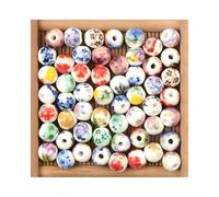 YPLonon 100PCS Blue and White Porcelain Beads 10MM Round Beads Handmade Macrame Ceramic Bead 3MM Hole Mixed Colors Flower Printed Bulk Crafting Bead for DIY Earring Bracelet Necklace Jewelry Making