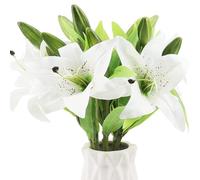 YPLonon 6Pcs Artificial White Lily Flowers Plastic Fake Flowers with 36cm Long Stem Decorative Fully Bloomed Lilies and 6 Buds for Home Office Wedding Party Decoration