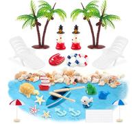YPLonon Deco Beach Beach Cake Decoration 27 Pieces Miniature Beach Micro-Scenery Hawaiian Beach Parasol Coconut Tree Board DIY Accessory for Dollhouse Decoration and Plants