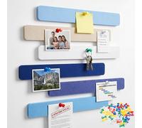 YPLonon Pack of 12 Felt Notice Boards, Self-Adhesive, 40 x 5 cm, Pin Board, Bar Strips, Cork Board with 50 Pushpins, Small Notice Board Strips without Drilling, for Office, School, Home, Wall