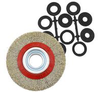 YPLonon Wheel Brush for Bench Grinder Crimped Wire Brush Steel Wire Coarse 150MM/6'' with 5 Sizes Shaft Washers Round Crimp Bevel Brush for Angle Grinder Derusting Cleaning and Surface Polishing
