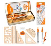 YPLUS Geometry Maths Set for Students, Compass Protractor 11 Pcs Metal Case