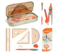 YPLUS Geometry Maths Set for Students, Compass Protractor 12 Pcs Metal Case | Complete with Maths Card, Metal Case Portable, School Office Gift Ages 6+