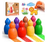 YPLUS JumboWax Crayons for Kids - 8 Vibrant Colours, Nont Toxic Washable Crayons for Toddler Age 1-2, 2-4, Baby Snowman Crayon Stackable Toys & Toddler Colouring Set