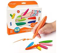 YPLUS Triangle Peanut Crayons for Kids, 12 Colors Non-Toxic Washable Crayons for Toddlers, Handwriting Posture Correction Coloring Art Supplies, Multicolor