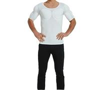 Ypnrd Adult Fake Chest Muscle T-Shirt Stretch Padding Simulation Cosplay Workout Tank Tops Shirts,White,L