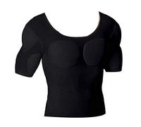 Ypnrd Fake Muscle Suit Shirt Men Invisible Simulation of Fattening Thin Elastic Detachable Bottoming Shirt,Black,XL
