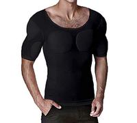 Ypnrd Men Fake Muscle T-shirt Breathable Soft Shoulder pad Enhancer Chest Dress Up,Black,XL