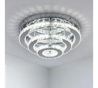 YPQXYHDA 13.8 Inch Modern Crystal LED Chandelier Triple Layered Round Flush Mount Ceiling Light Energy Saving Indoor Lighting for Living Room Bedroom Kitchen (White)