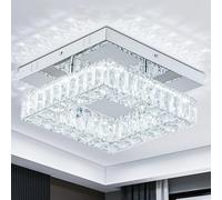 YPQXYHDA 9.8" Square Crystal Ceiling Light LED Small Crystal Chandelier Flush Mount Ceiling Light,Energy Saving Modern Crystal Mini Light Fixtures for Living Room,Bedroom,Kitchen Cool White