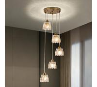 YPQXYHDA Long Chandeliers for High Ceilings, 5 Light Drop Modern Gold Glass Pendant Light E27 Lamp Kitchen Hanging Island Light for Staircase Foyer Living Room Bedroom Hallway
