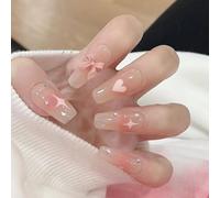 YPREWY 24Pcs Glossy Acrylic Artificial Nails with Heart and Star Designs Acrylic Press on Nails Valentine's Day Nails for Women