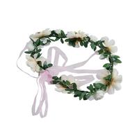 YPREWY Beautiful Flower Headband Hair Wreath Floral Garland Crown Headpiece with Ribbon for for Friend Beach Gatherings for Flower Girl Beaded White Wreaths for Women for Bridal for Winter