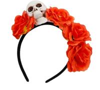 YPREWY Contemporary Skull Headwear With Artificial Flower Costumes Halloween Cosplay Hair Ornament For Women Girls Halloween Makeup Party Hair Accessory