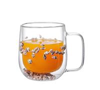YPREWY Novel Double Wall Glass Mug Cup with Dry Flower Sea Snails Conchs Fillings for Coffee Milk Lovely Gift Flower Double-Layer Glass Cup