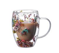 YPREWY Novel Double Wall Glass Mug Cup with Dry Flower Sea Snails Conchs Fillings for Coffee Milk Lovely Gift Flower Double-Layer Glass Cup