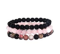 YPREWY Set Of 3 Crystal Set For Women Natural Stone Beaded Stretch Handchain Adjustable Wristchains Accessory