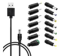 YPREWY USB To DC5V 5.5x2.1mm Charging Cord Offering 14 Adapter Plugs For Various 5V Devices Including LED Lights Camera Power Supply