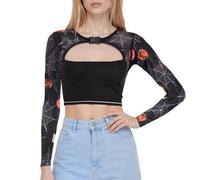 Ypser Halloween See Through Mesh Crop Top Sheer Open Front Shrug Fishnet Arm Sleeves Shirts with Release Plastic Buckles
