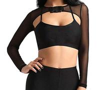 Ypser See Through Mesh Crop Top Sheer Open Front Shrug Fishnet Arm Sleeves Shirts with Release Plastic Buckles Black