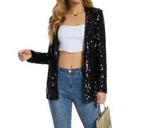 Ypser Women's Sequin Blazer Open Front Sparkle Jacket Glitter Coat for Evening Party Black