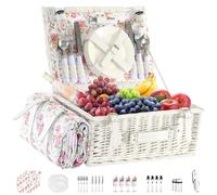 YPshuye Picnic Basket Set for 4 with Waterproof Picnic Blanket and Insulated Cooler, Large Wicker Picnic Hamper for Camping, Outdoor, Valentine's Day, Birthday, Wedding Gift