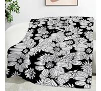Ypthriline Black and White Flowers Blanket, Hand-painted Flowers Microfiber Flannel Throw Blanket, Comfortable Soft Fluffy and Warm, Blankets for Beds, Sofas and Recliners, 220×240 CM