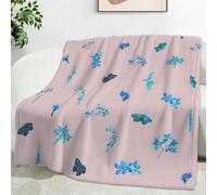 Ypthriline Blue Flowers and Butterfly Blanket, Watercolor Style Microfiber Flannel Throw Blanket, Comfortable Soft Fluffy and Warm, Blankets for Beds, Sofas and Recliners, 220×240 CM