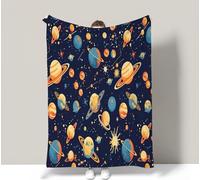 Ypthriline Cartoon Planet Blanket, Space Style Microfiber Flannel Throw Blanket, Comfortable Soft Fluffy and Warm, Blankets for Beds, Sofas and Recliners, 150×200 CM