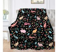 Ypthriline Colorful Rabbit with Flowers and Hearts Blanket, Romantic Girly Style Microfiber Flannel Throw Blanket, Comfortable Soft Fluffy and Warm, Blankets for Beds, Sofas and Recliners, 220×240 CM