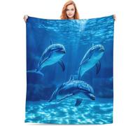 Ypthriline Dolphin Blanket, Ocean Style Microfiber Flannel Throw Blanket, Comfortable Soft Fluffy and Warm, Blankets for Beds, Sofas and Recliners, 150×200 CM