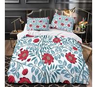 Ypthriline Floral Single Duvet Cover Set, Red & Blue Duvet Cover Sets with Zipper Closure, Soft Microfiber Bedding Set, with 2 Pillow Cases 50x75 cm, for Use with Teenage and Adults