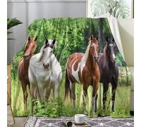 Ypthriline Four Horses Blanket, Pastoral Style Microfiber Flannel Throw Blanket, Comfortable Soft Fluffy and Warm, Blankets for Beds, Sofas and Recliners, 150×200 CM