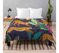 Ypthriline Leopard with Tropical Plants Blanket, Wild and Natural Style Microfiber Flannel Throw Blanket, Comfortable Soft Fluffy and Warm, Blankets for Beds, Sofas and Recliners, 130×150 CM